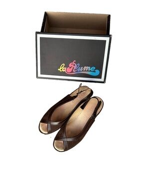 Women's Brown Leather Peep-Toe Slingback Wedges